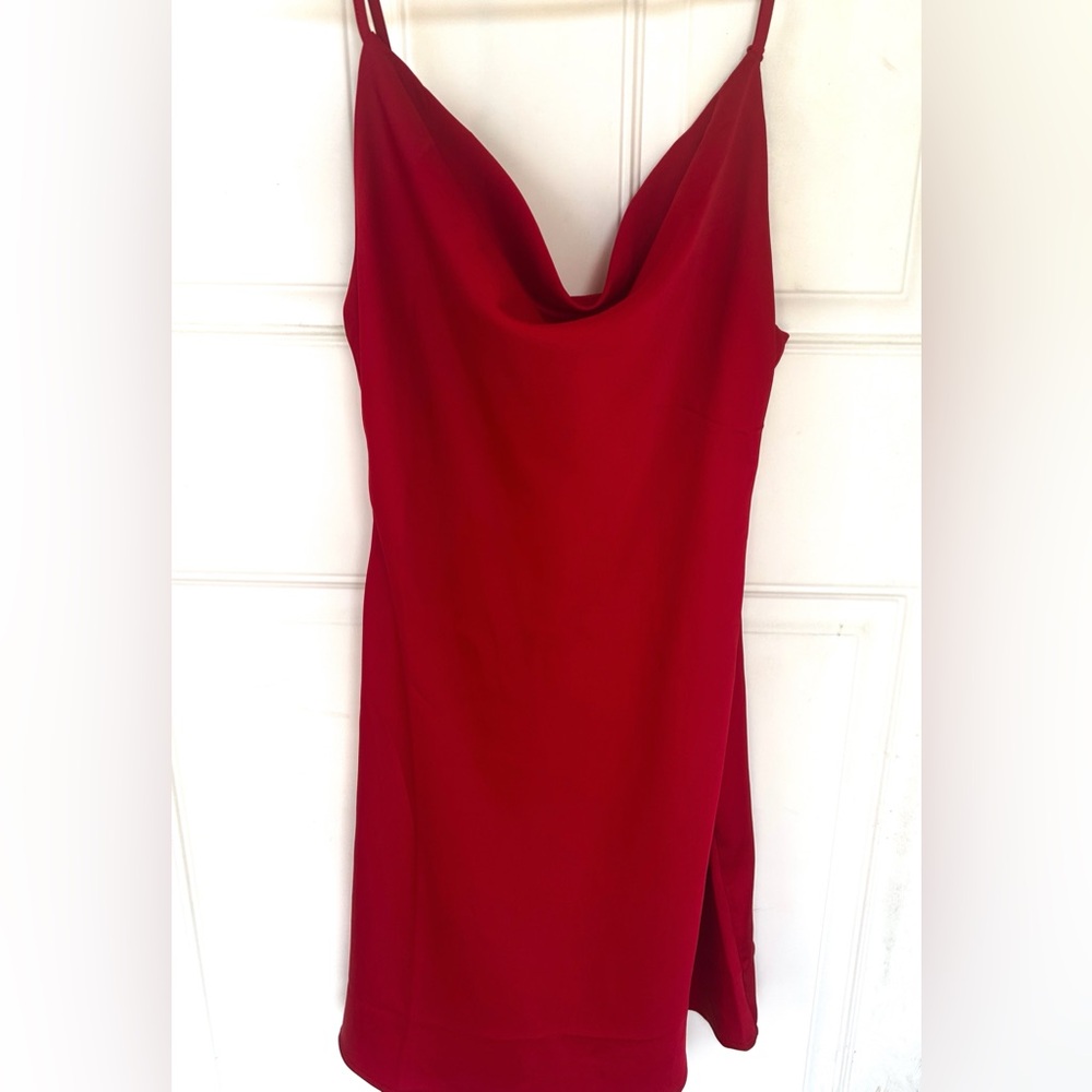 **Mini Red Satin Cowl Neck Dress -Urban Outfitters – Perfect for Holidays**